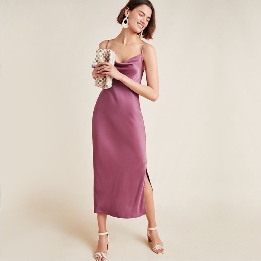 Anthropologie Plum Midi Silk Slip Dress size Small